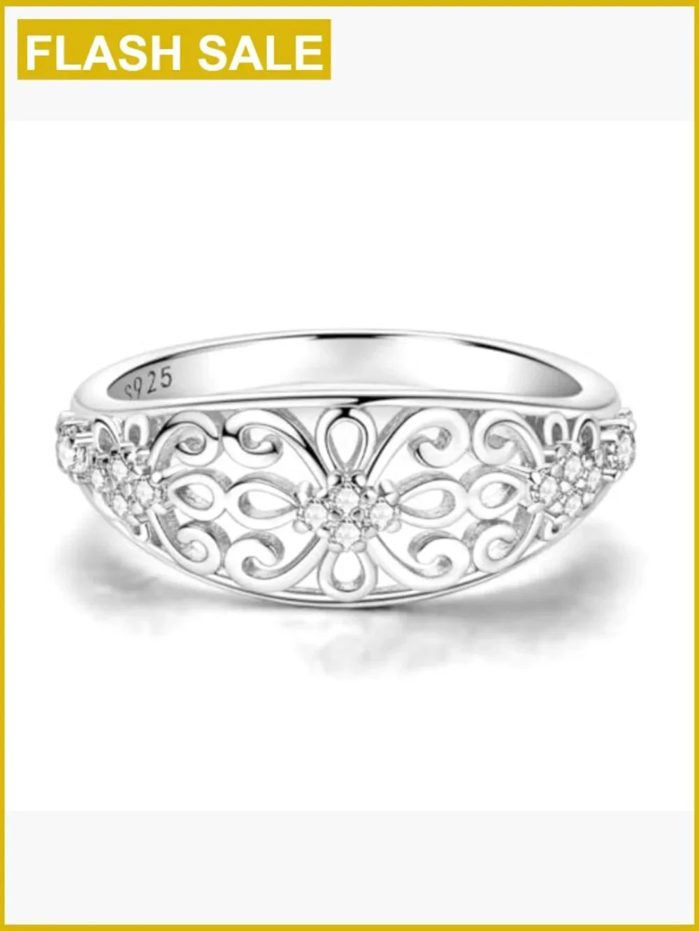925 Sterling Silver Victorian Filigree Eternity Ring CZ Stones Band